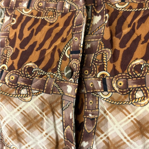 Allison Taylor Brown and Green Blouse with Animal Print - Picture 2 of 10